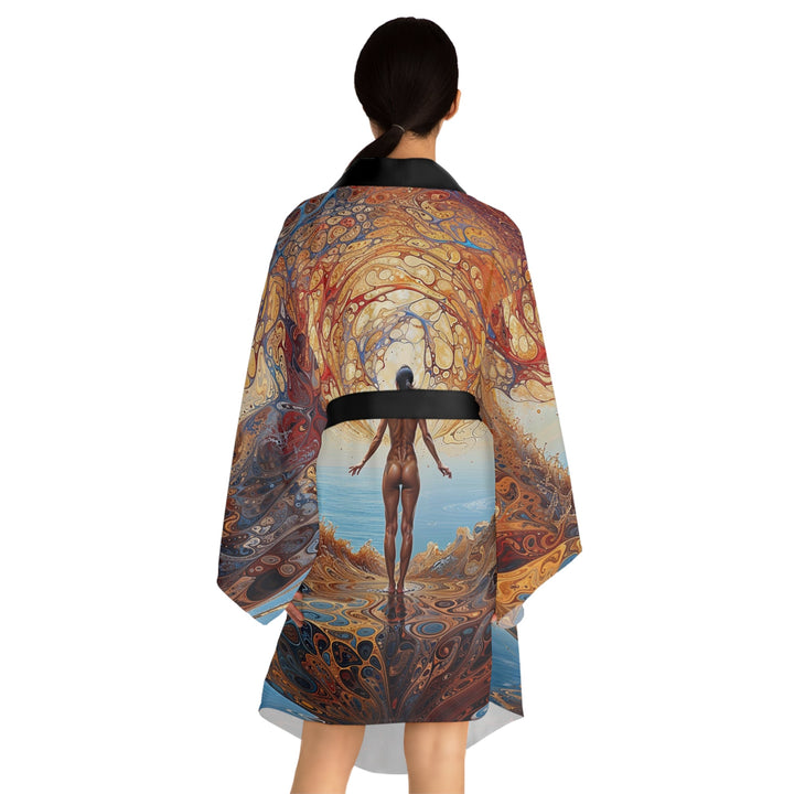 Ethereal Swirls Journey - Long Sleeve Kimono Robe - All Over Prints - g(0D·IO) - XS - Black -