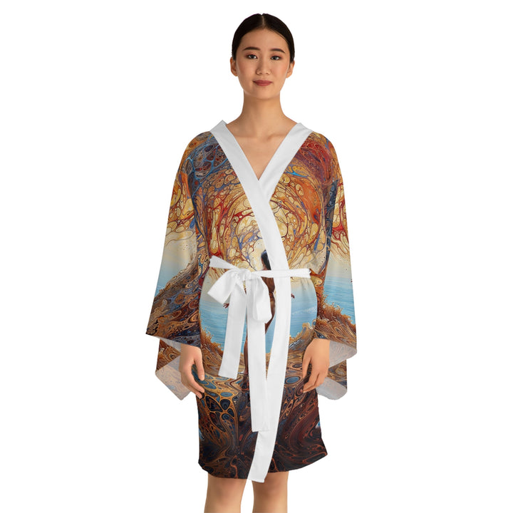 Ethereal Swirls Journey - Long Sleeve Kimono Robe - All Over Prints - g(0D·IO) - XS - Black -