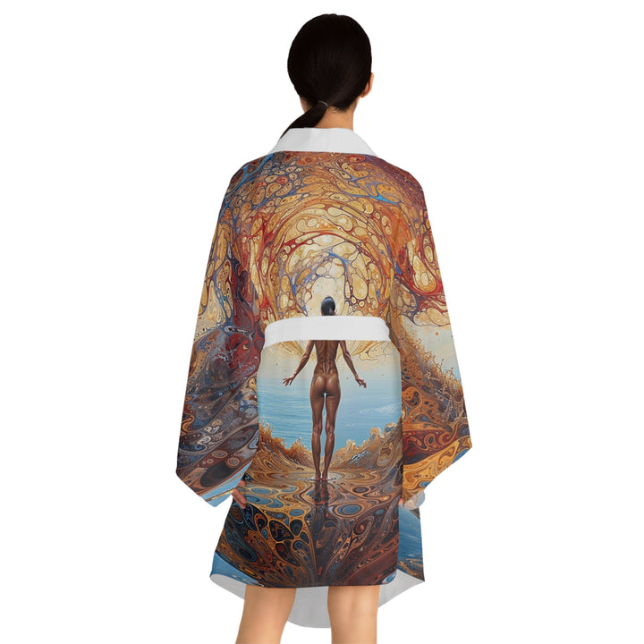 Ethereal Swirls Journey - Long Sleeve Kimono Robe - All Over Prints - g(0D·IO) - XS - Black -