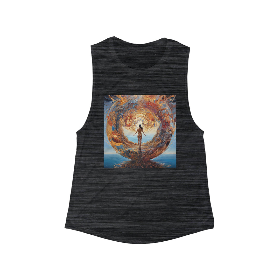 Ethereal Swirls Journey - Women's Flowy Scoop Muscle Tank - Tank Top - g(0D·IO) - S - Black Slub -