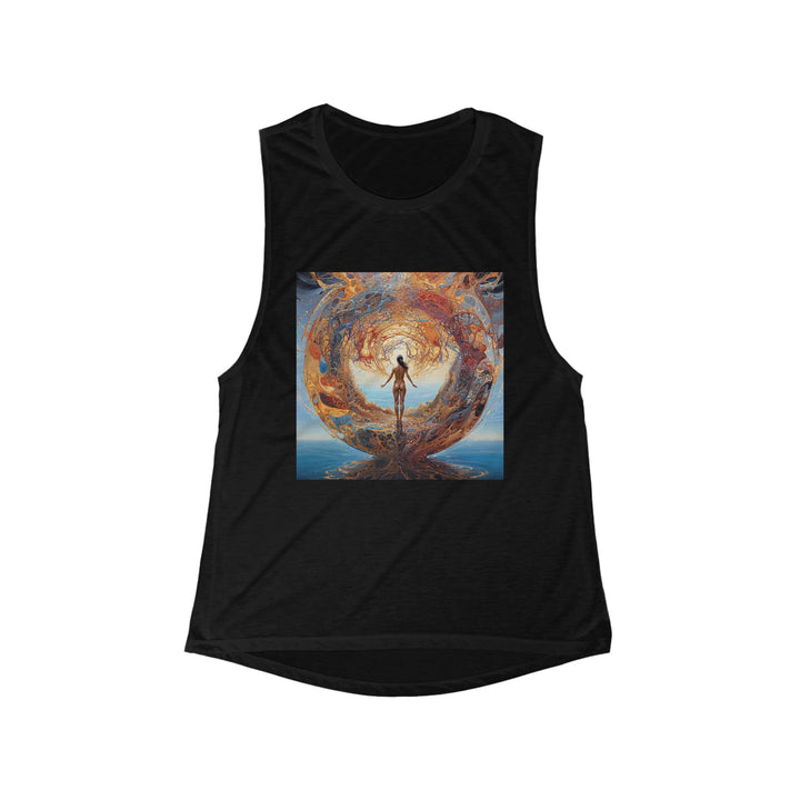 Ethereal Swirls Journey - Women's Flowy Scoop Muscle Tank - Tank Top - g(0D·IO) - S - Black -