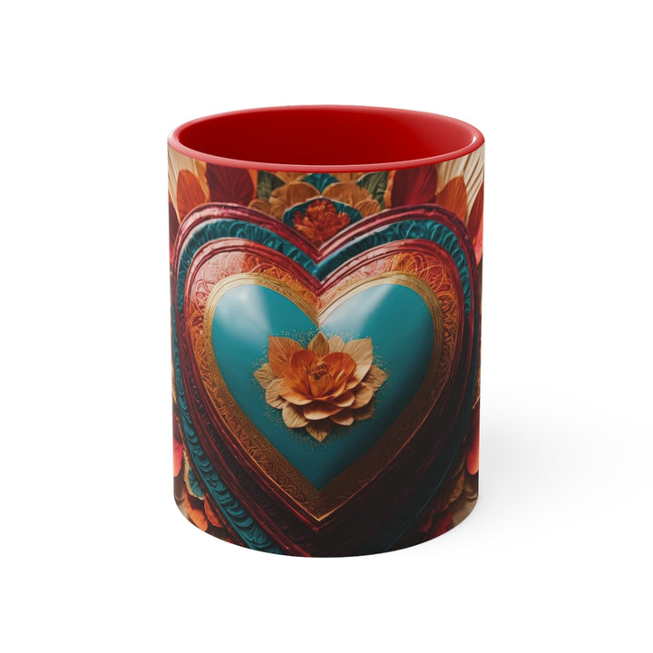 Floral Heart Embrace - Accent Coffee Mug - Mug - g(0D·IO) - Red - 11oz -