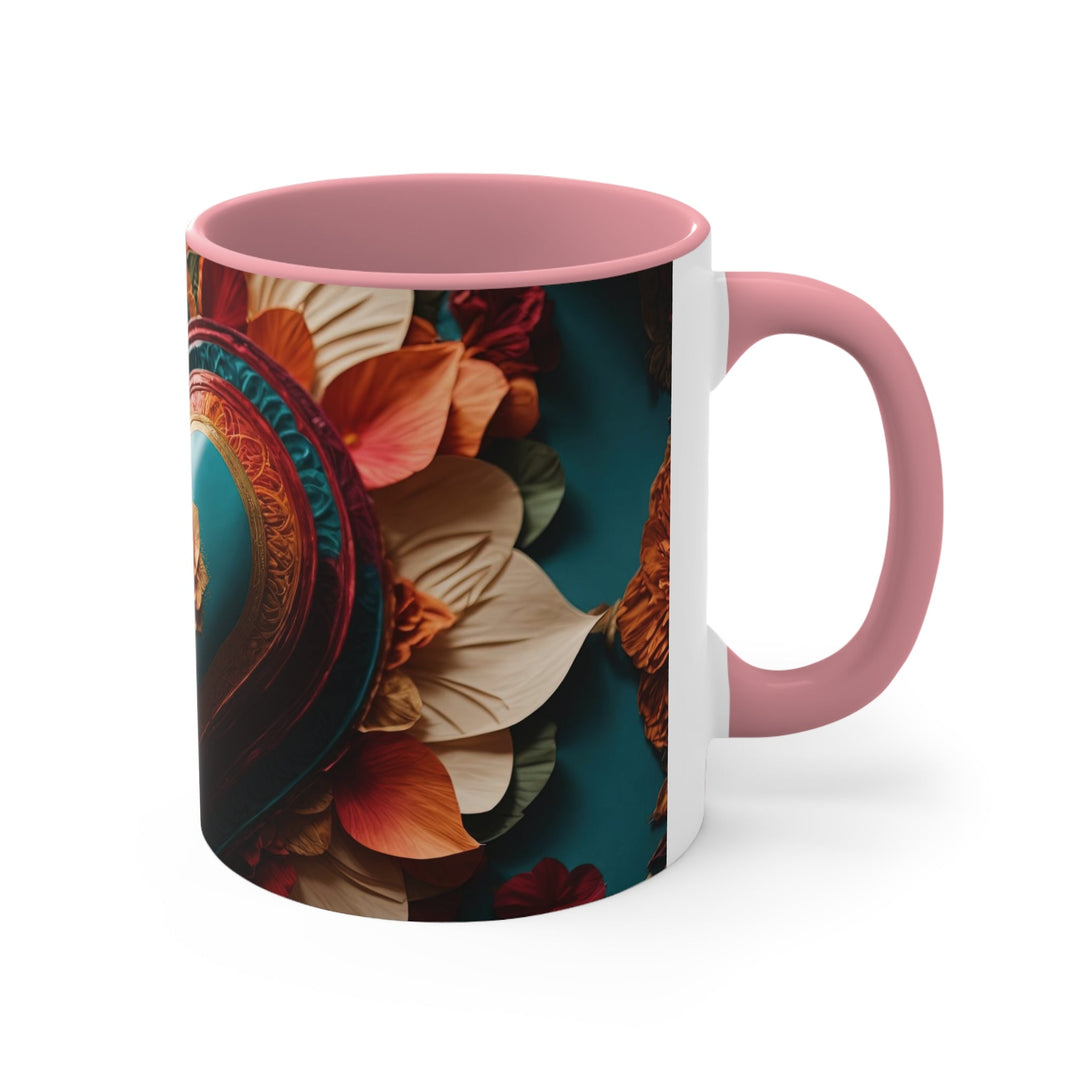 Floral Heart Embrace - Accent Coffee Mug - Mug - g(0D·IO) - Pink - 11oz -