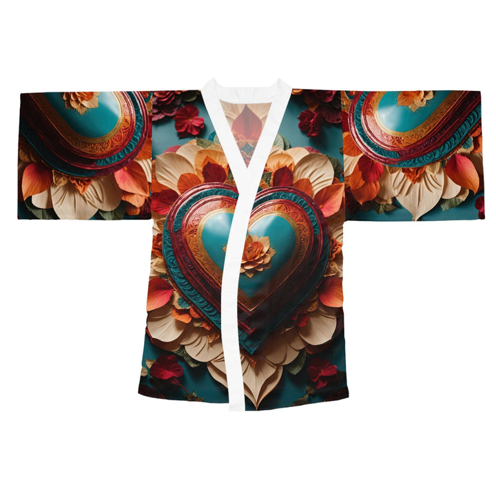 Floral Heart Embrace - Long Sleeve Kimono Robe - All Over Prints - g(0D·IO) - XS - White -