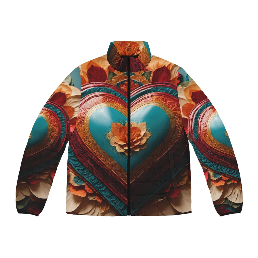 Floral Heart Embrace - Puffer Jacket - All Over Prints - g(0D·IO) - S - Black zipper -