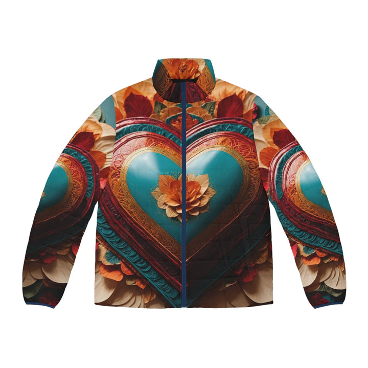 Floral Heart Embrace - Puffer Jacket - All Over Prints - g(0D·IO) - S - Dark blue zipper -