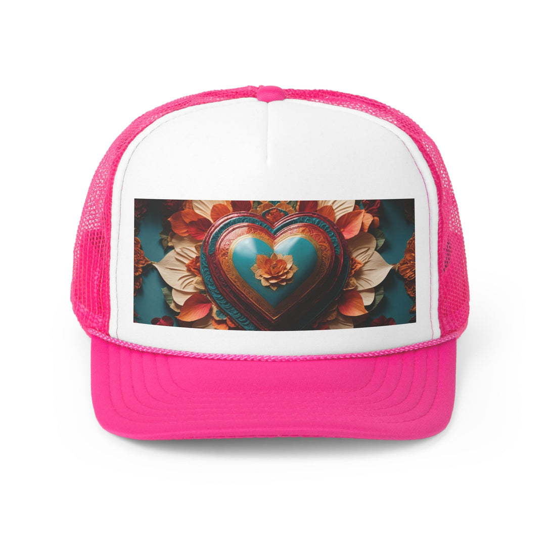 Floral Heart Embrace - Trucker Hat - Hats - g(0D·IO) - Pink - One size -