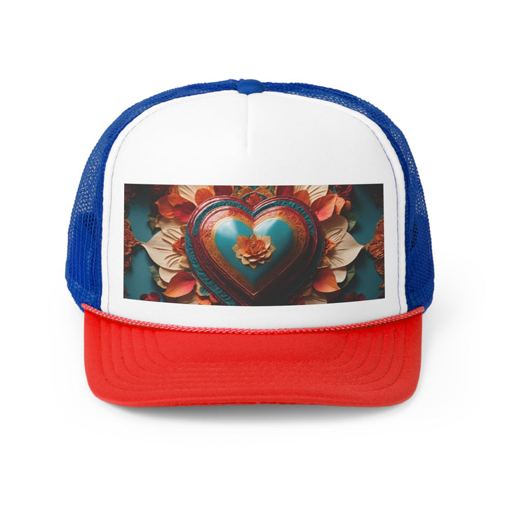 Floral Heart Embrace - Trucker Hat - Hats - g(0D·IO) - Blue/Red - One size -