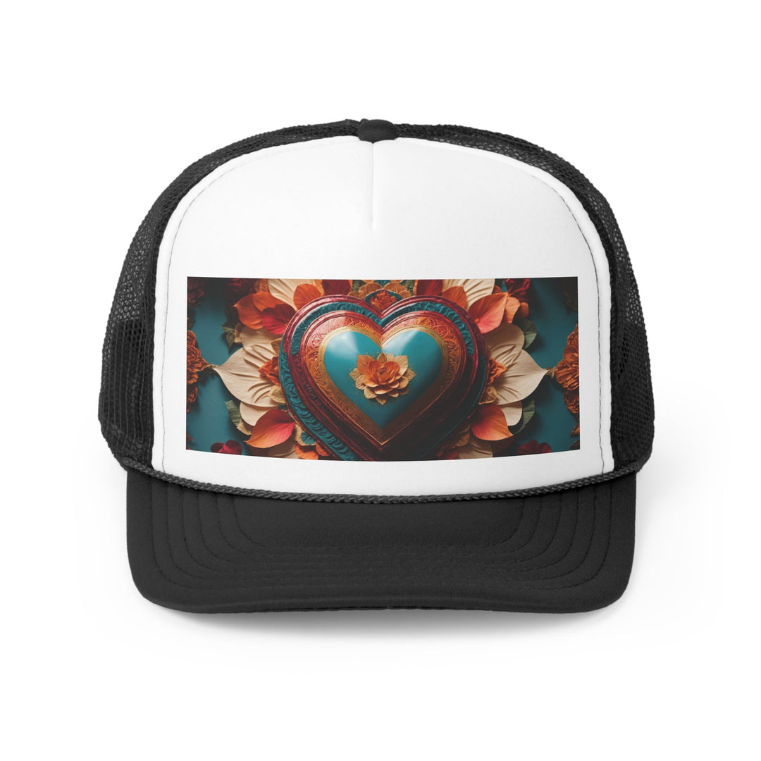 Floral Heart Embrace - Trucker Hat - Hats - g(0D·IO) - Black - One size -