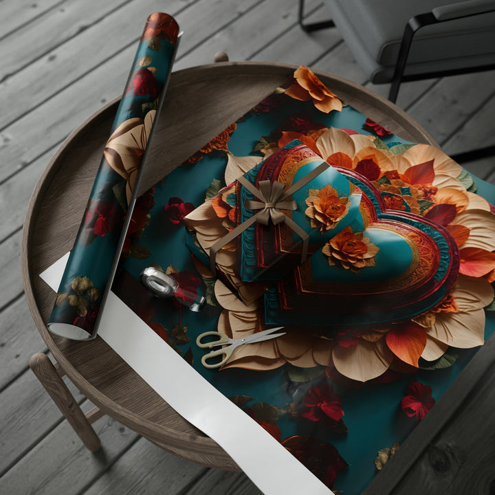 Floral Heart Embrace - Wrapping Paper - Home Decor - g(0D·IO) - 30'' x 72'' - Matte -