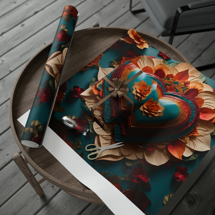 Floral Heart Embrace - Wrapping Paper - Home Decor - g(0D·IO) - 30'' x 72'' - Matte -