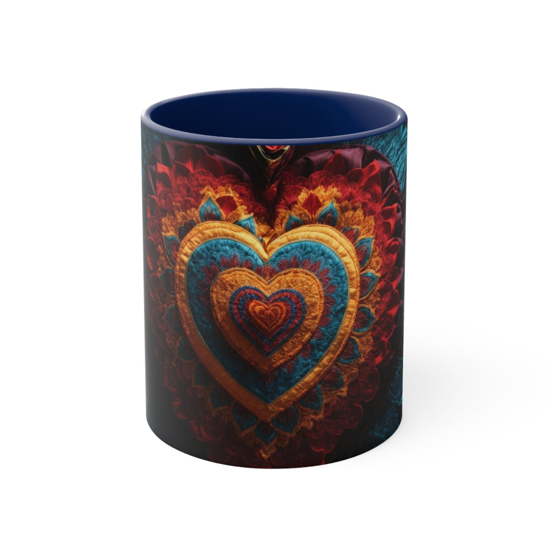 Floral Heart Tapestry - Accent Coffee Mug - Mug - g(0D·IO) - Navy - 11oz -