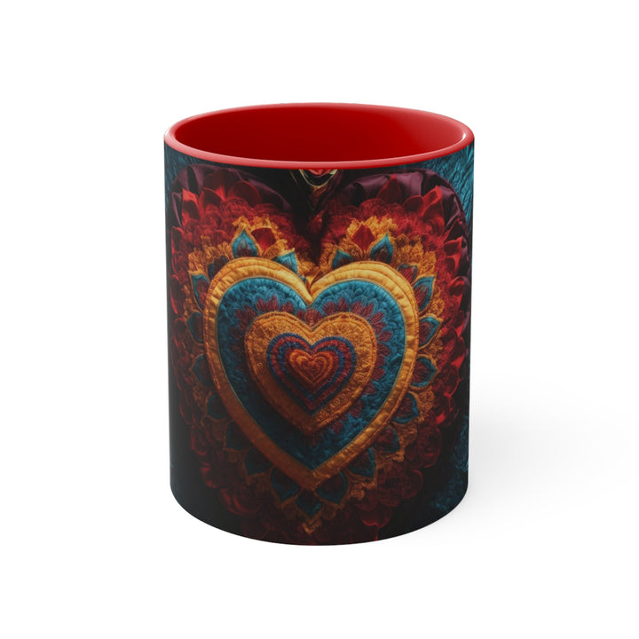 Floral Heart Tapestry - Accent Coffee Mug - Mug - g(0D·IO) - Red - 11oz -