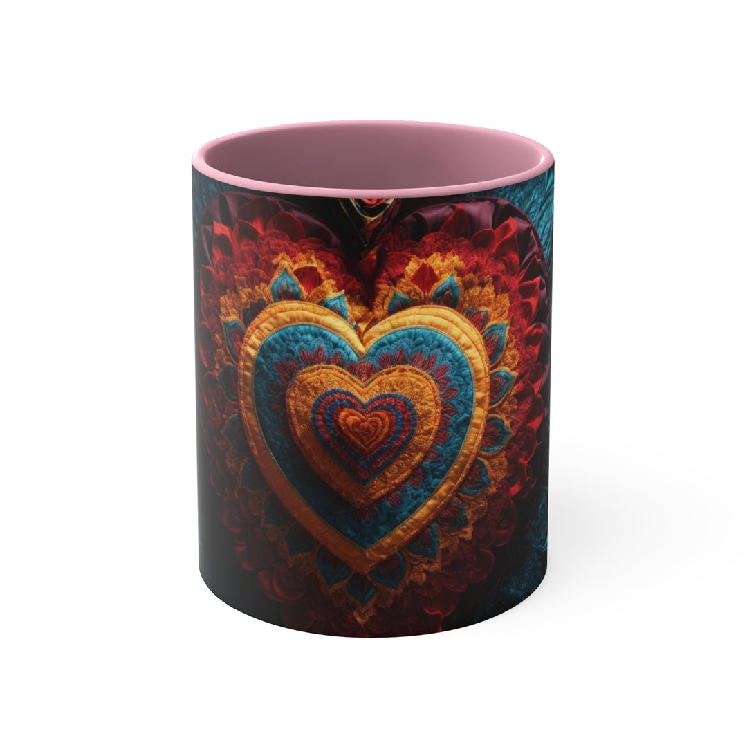 Floral Heart Tapestry - Accent Coffee Mug - Mug - g(0D·IO) - Pink - 11oz -