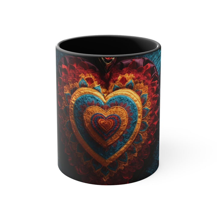 Floral Heart Tapestry - Accent Coffee Mug - Mug - g(0D·IO) - Black - 11oz -