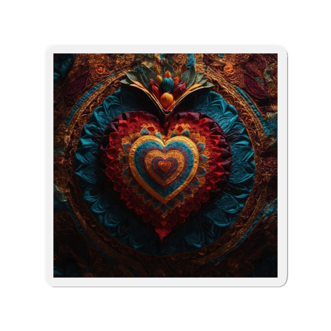 Floral Heart Tapestry - Die-cut Magnet - Home Decor - g(0D·IO) - 4" x 4" - Die-Cut - 1 pc