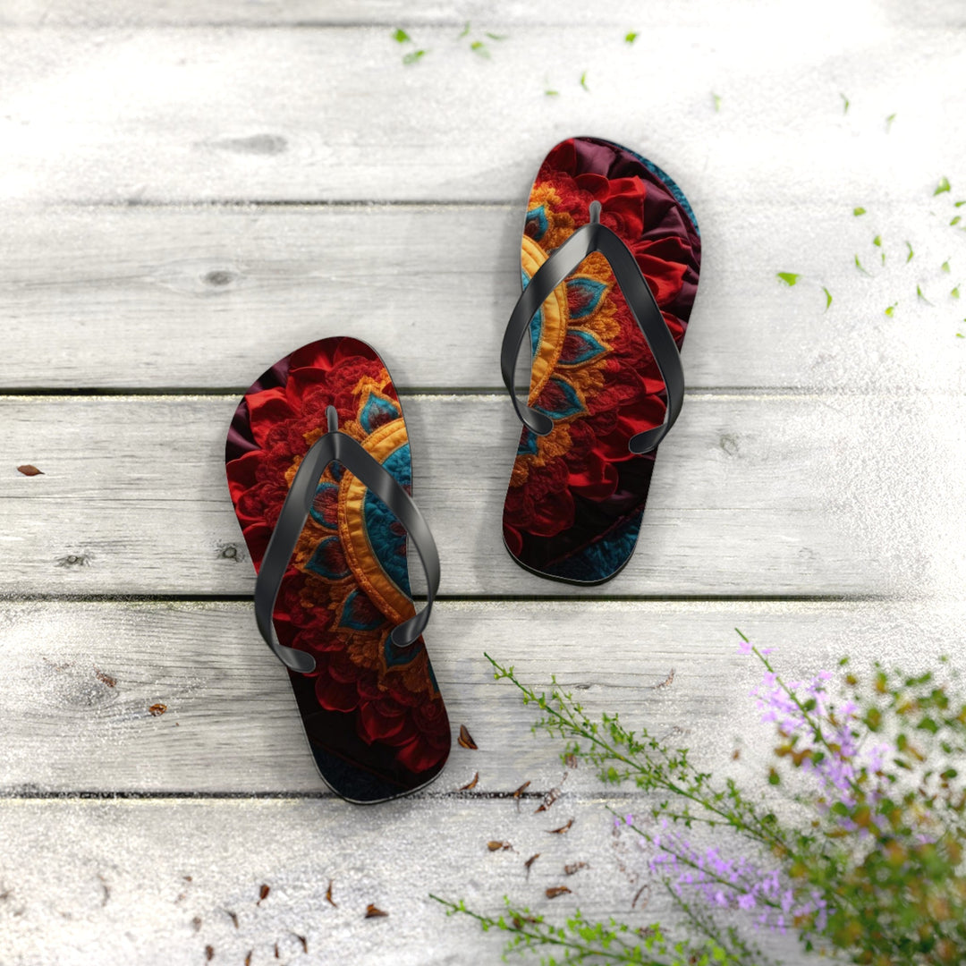 Floral Heart Tapestry - Flip Flops - Shoes - g(0D·IO) - XL - Black sole -