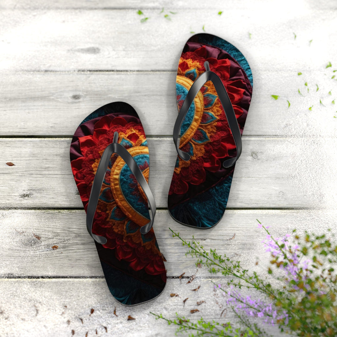 Floral Heart Tapestry - Flip Flops - Shoes - g(0D·IO) - XL - Black sole -