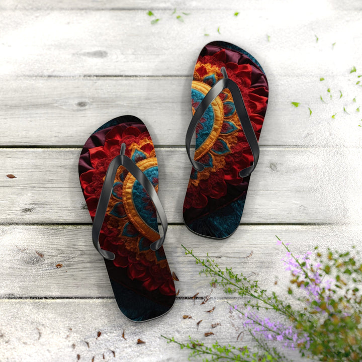 Floral Heart Tapestry - Flip Flops - Shoes - g(0D·IO) - XL - Black sole -