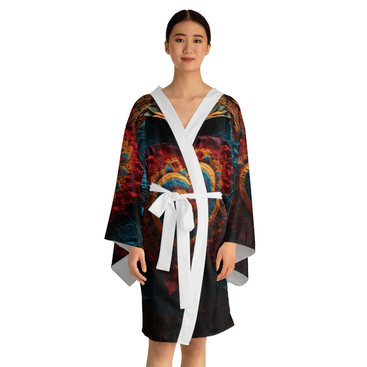 Floral Heart Tapestry - Long Sleeve Kimono Robe - All Over Prints - g(0D·IO) - XS - Black -