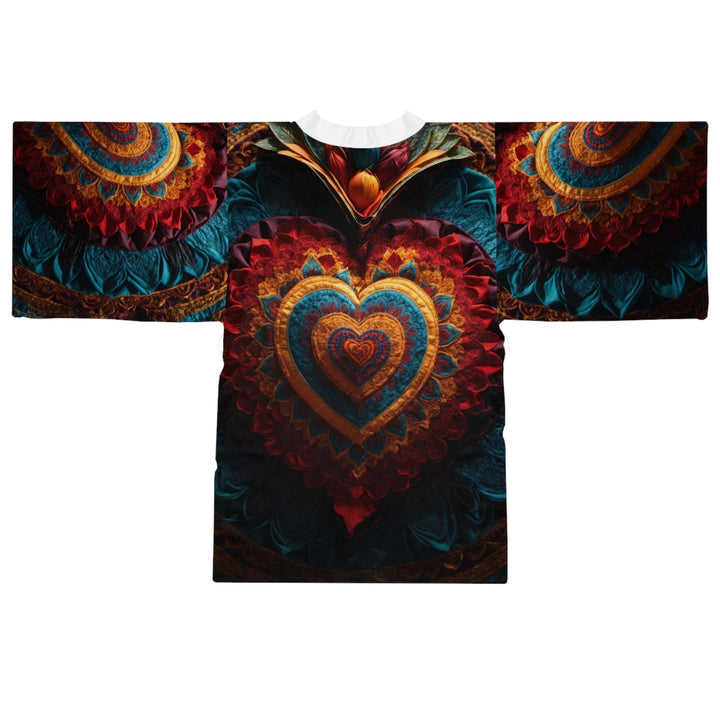 Floral Heart Tapestry - Long Sleeve Kimono Robe - All Over Prints - g(0D·IO) - XS - Black -