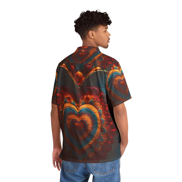 Floral Heart Tapestry - Men's Hawaiian Shirt - All Over Prints - g(0D·IO) - S - Black -