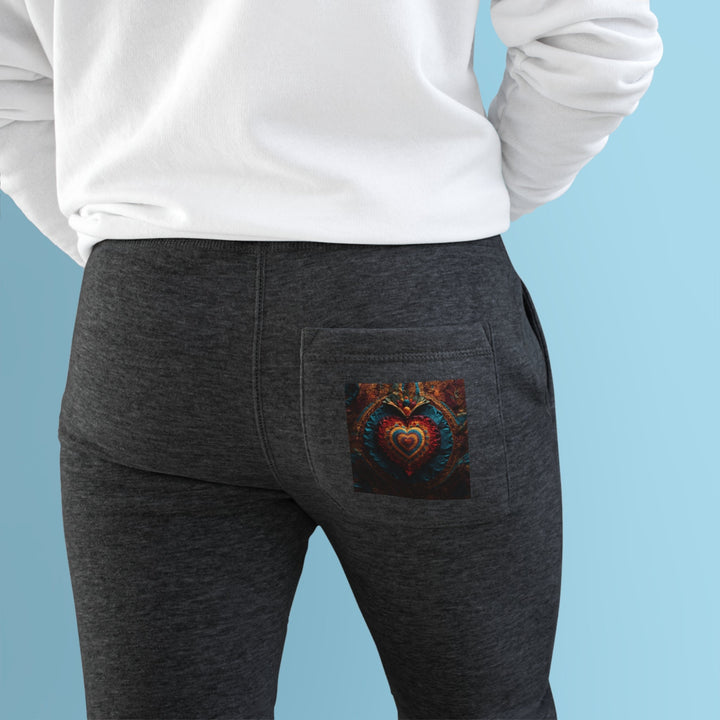 Floral Heart Tapestry - Premium Fleece Joggers - Trousers - g(0D·IO) - Charcoal Heather - M -