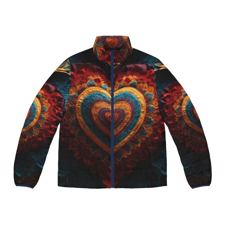 Floral Heart Tapestry - Puffer Jacket - All Over Prints - g(0D·IO) - S - Dark blue zipper -