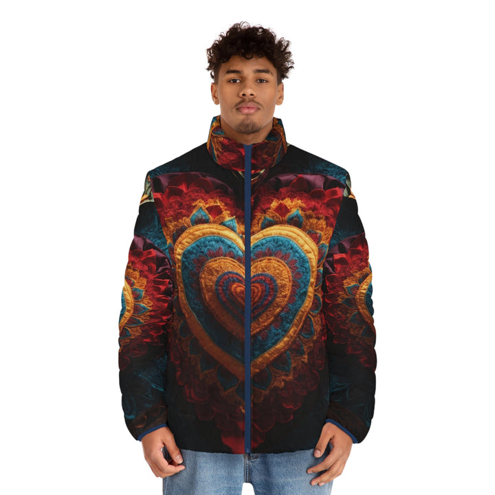 Floral Heart Tapestry - Puffer Jacket - All Over Prints - g(0D·IO) - S - Black zipper -