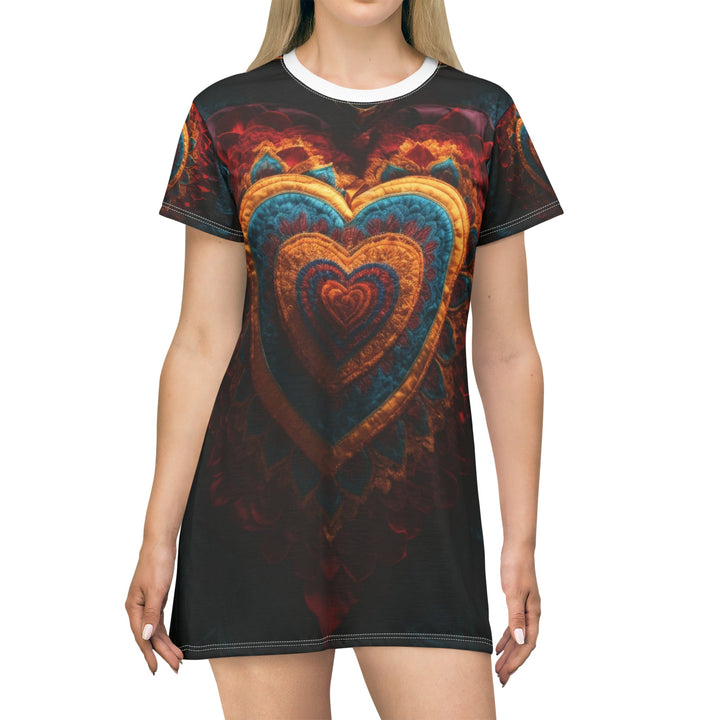 Floral Heart Tapestry - T-Shirt Dress - All Over Prints - g(0D·IO) - XS - -