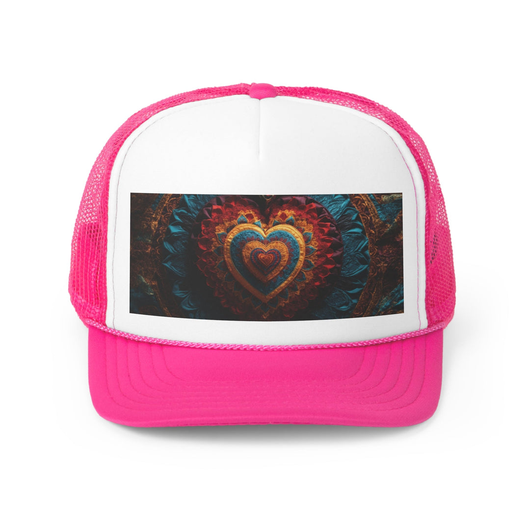 Floral Heart Tapestry - Trucker Hat - Hats - g(0D·IO) - Pink - One size -