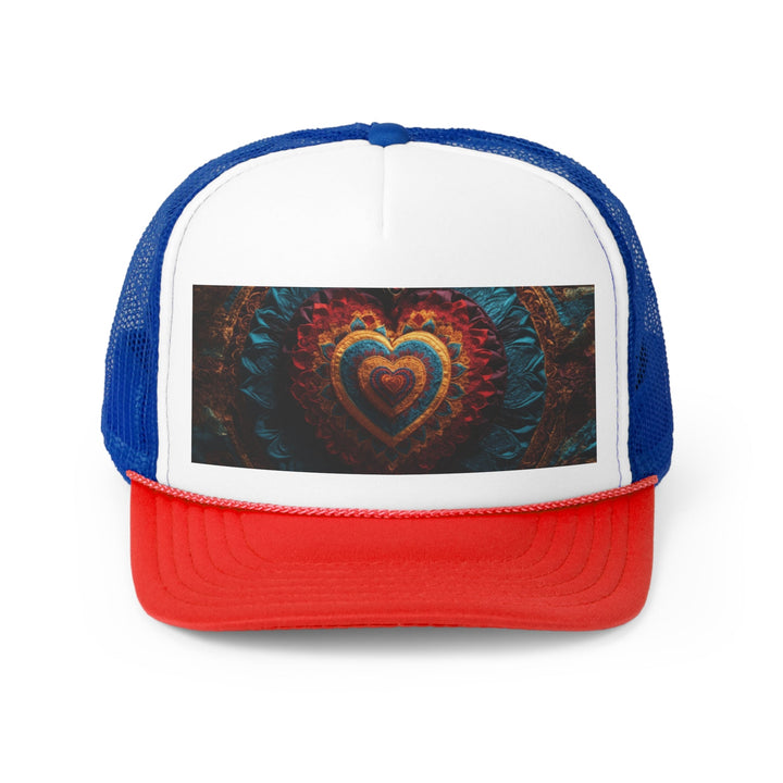 Floral Heart Tapestry - Trucker Hat - Hats - g(0D·IO) - Blue/Red - One size -