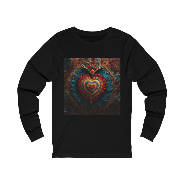 Floral Heart Tapestry - Unisex Jersey Long Sleeve Tee - Long-sleeve - g(0D·IO) - S - Black -