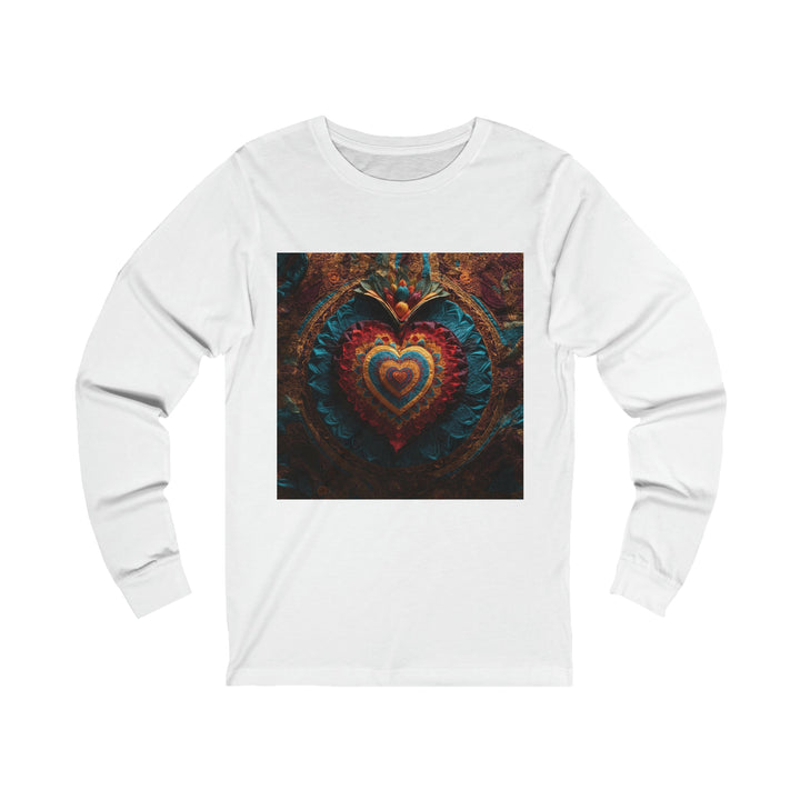 Floral Heart Tapestry - Unisex Jersey Long Sleeve Tee - Long-sleeve - g(0D·IO) - S - White -