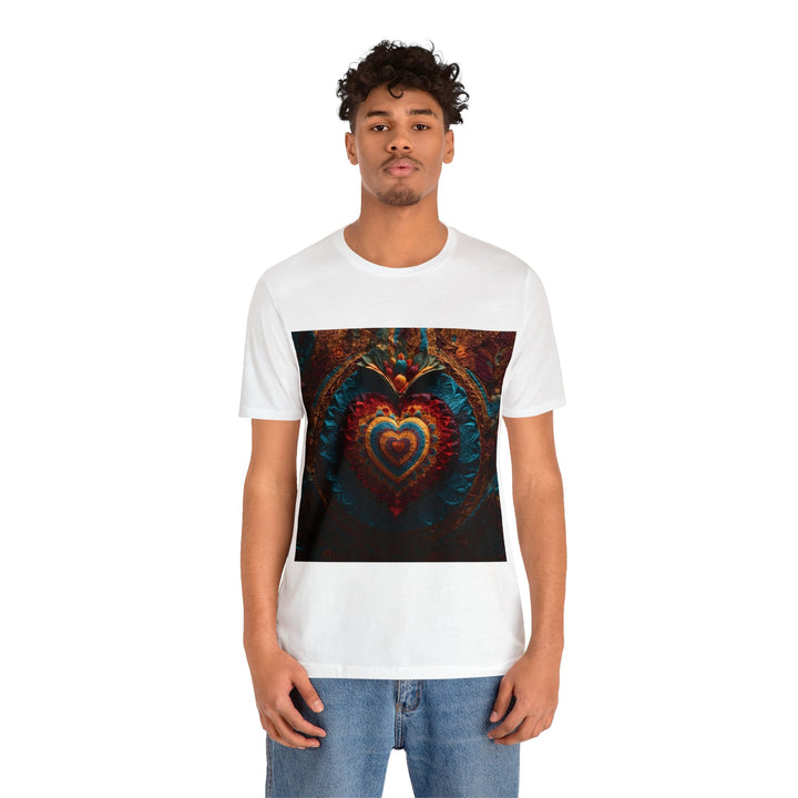 Floral Heart Tapestry - Unisex Jersey Short Sleeve Tee - T-Shirt - g(0D·IO) - Black - S -