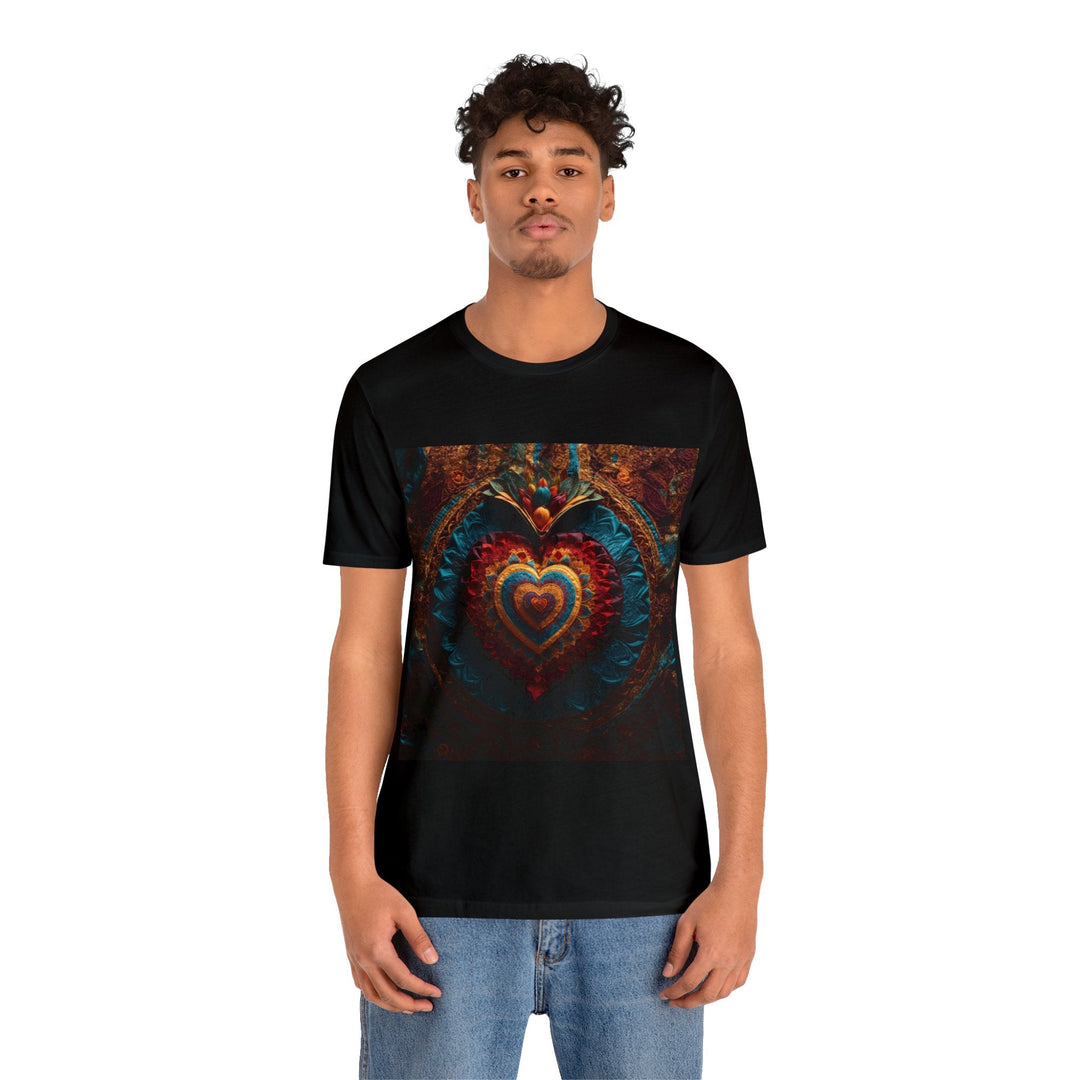 Floral Heart Tapestry - Unisex Jersey Short Sleeve Tee - T-Shirt - g(0D·IO) - Black - S -