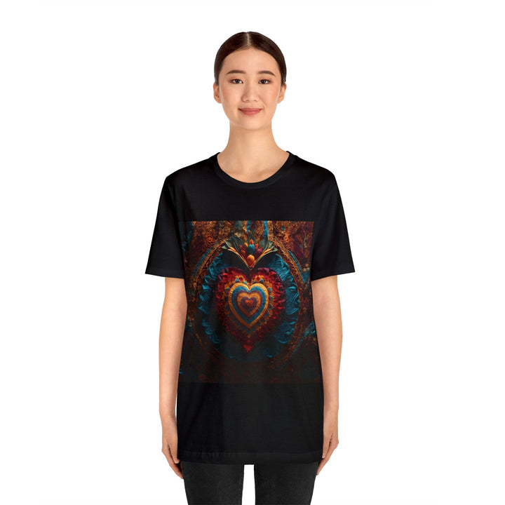 Floral Heart Tapestry - Unisex Jersey Short Sleeve Tee - T-Shirt - g(0D·IO) - Black - S -