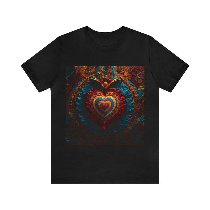 Floral Heart Tapestry - Unisex Jersey Short Sleeve Tee - T-Shirt - g(0D·IO) - Black - S -