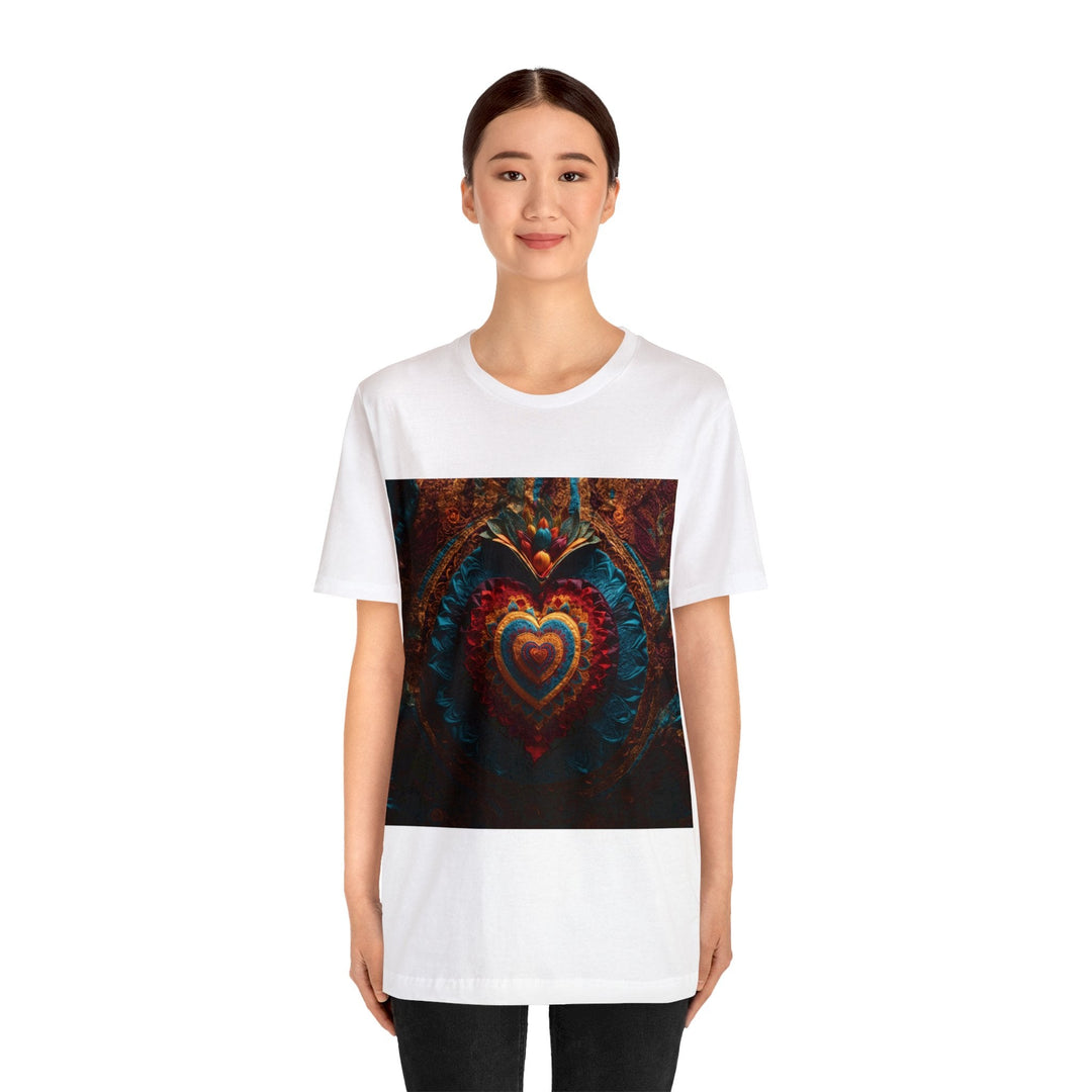 Floral Heart Tapestry - Unisex Jersey Short Sleeve Tee - T-Shirt - g(0D·IO) - Black - S -