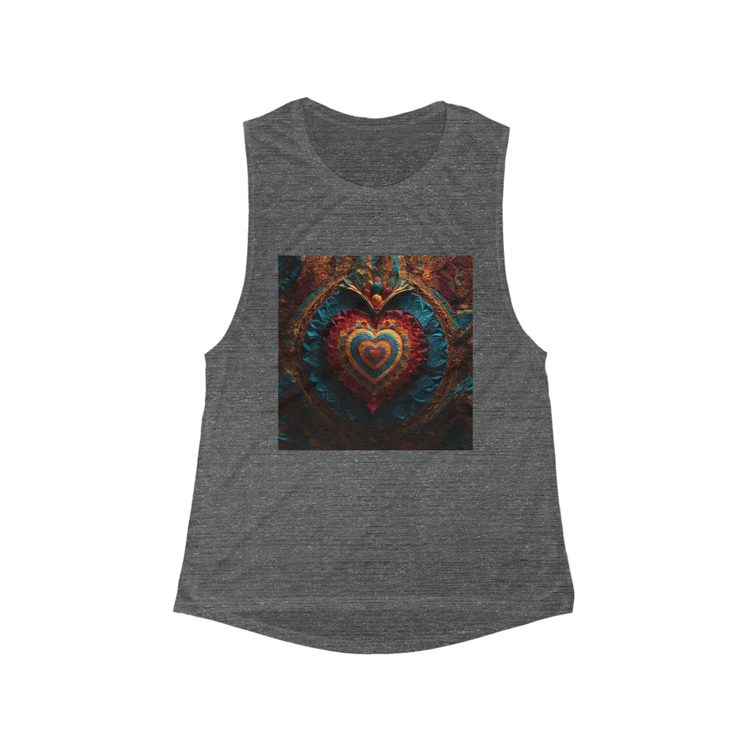 Floral Heart Tapestry - Women's Flowy Scoop Muscle Tank - Tank Top - g(0D·IO) - S - Asphalt Slub -