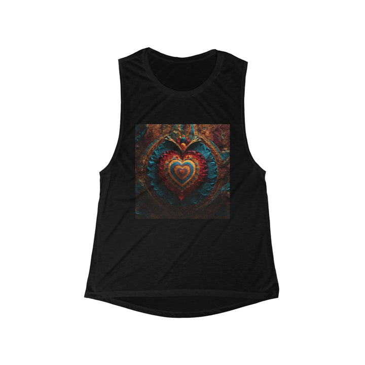 Floral Heart Tapestry - Women's Flowy Scoop Muscle Tank - Tank Top - g(0D·IO) - S - Black -