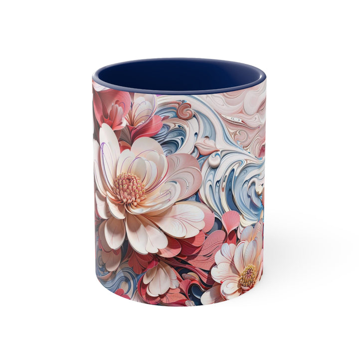 Floral Marble Whirls - Accent Coffee Mug - Mug - g(0D·IO) - Navy - 11oz -