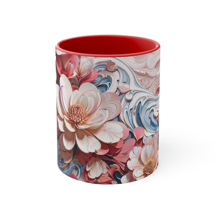 Floral Marble Whirls - Accent Coffee Mug - Mug - g(0D·IO) - Red - 11oz -