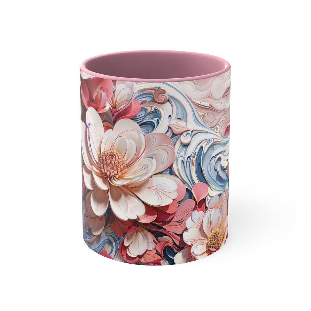 Floral Marble Whirls - Accent Coffee Mug - Mug - g(0D·IO) - Pink - 11oz -