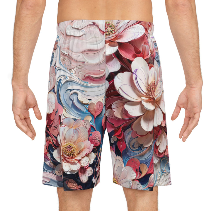 Floral Marble Whirls - AOP Basketball Shorts - All Over Prints - g(0D·IO) - Seam thread color automatically matched to design - XS -