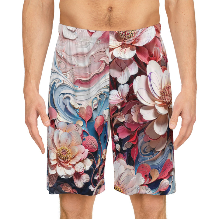 Floral Marble Whirls - AOP Basketball Shorts - All Over Prints - g(0D·IO) - Seam thread color automatically matched to design - XS -