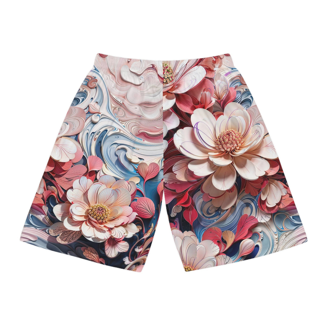 Floral Marble Whirls - AOP Basketball Shorts - All Over Prints - g(0D·IO) - Seam thread color automatically matched to design - XS -