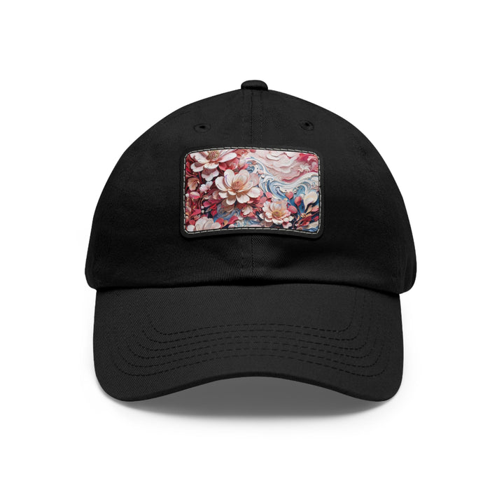 Floral Marble Whirls - Dad Hat - Hats - g(0D·IO) - Black / Black patch - Rectangle - One size