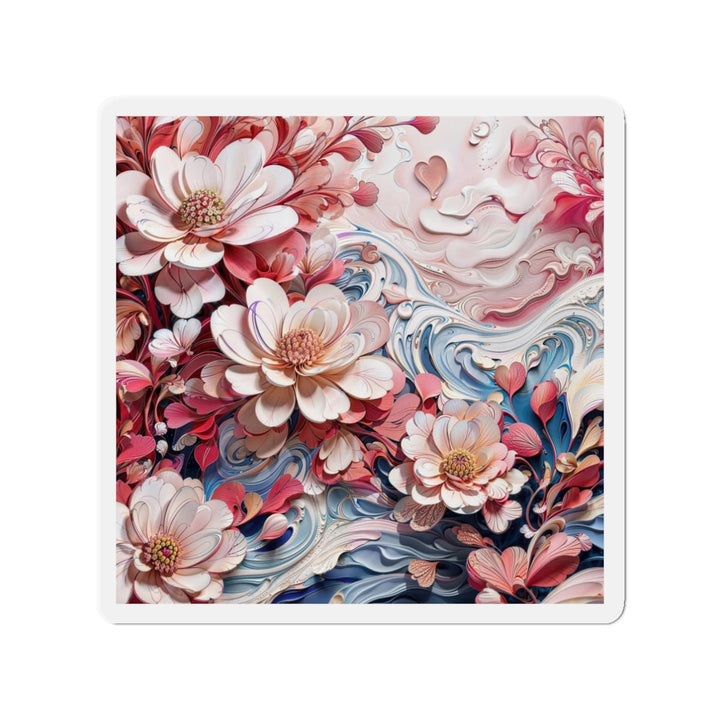 Floral Marble Whirls - Die-cut Magnet - Home Decor - g(0D·IO) - 3" x 3" - Die-Cut - 1 pc