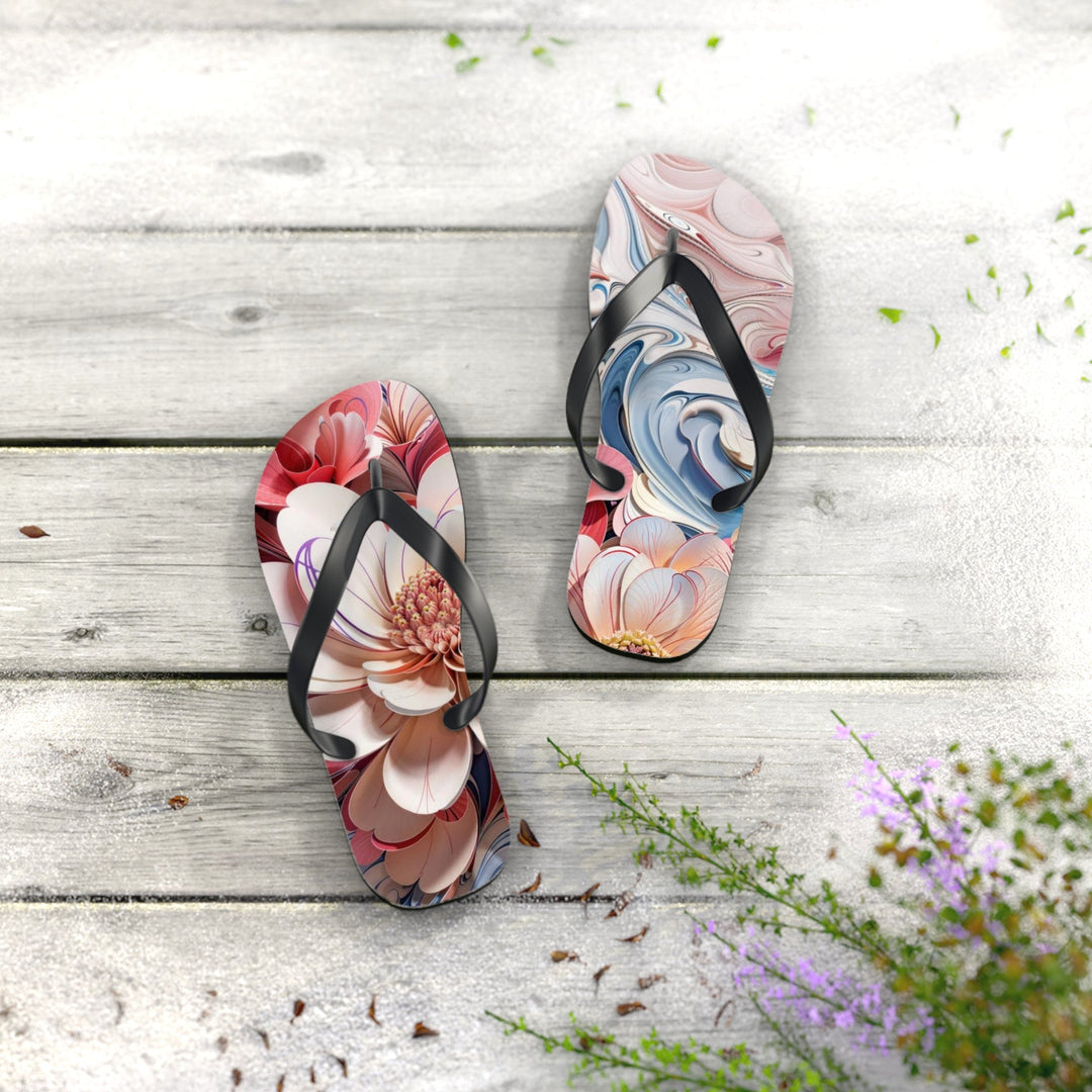 Floral Marble Whirls - Flip Flops - Shoes - g(0D·IO) - XL - Black sole -